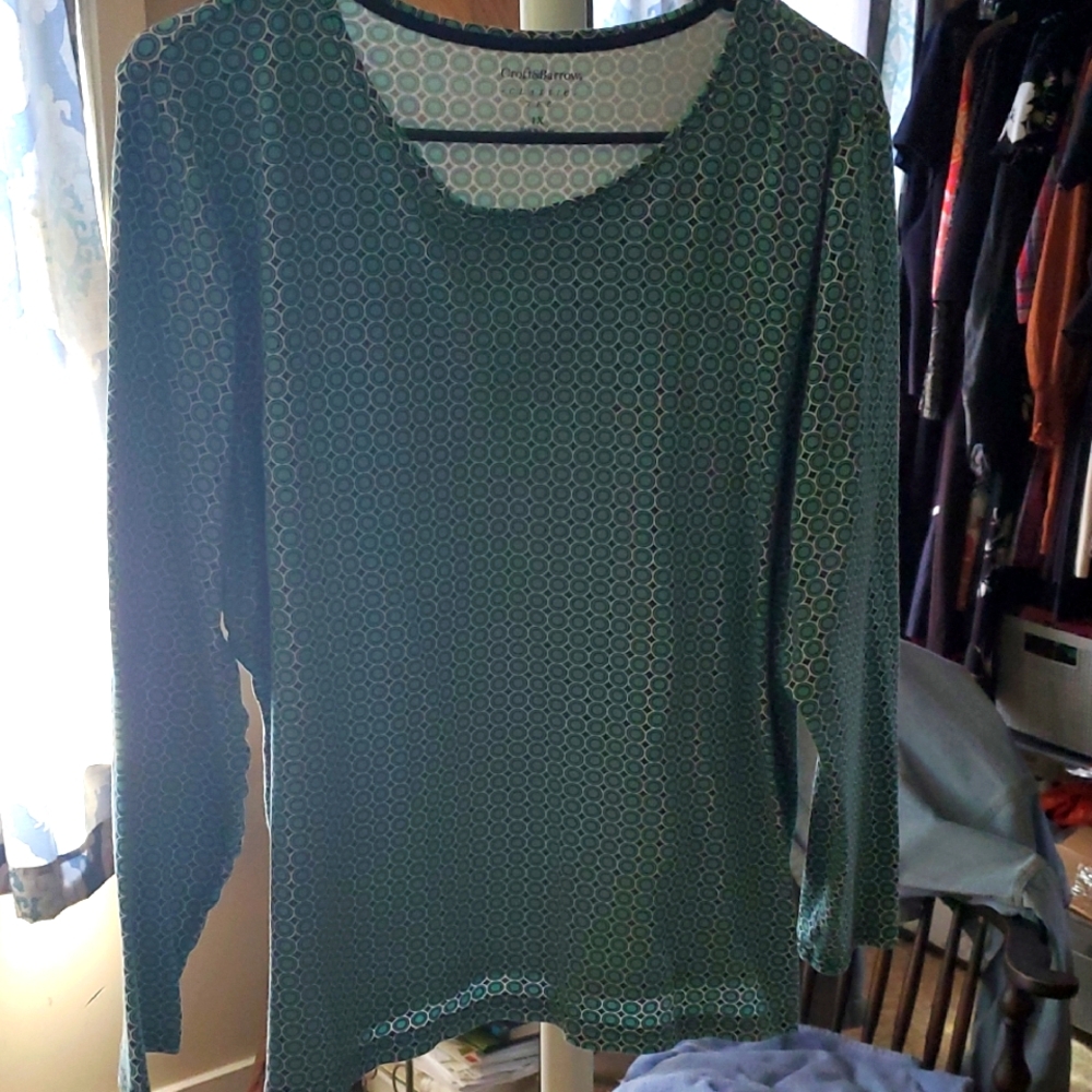 Croft & Barrow Teal Geometric Blouse 1X